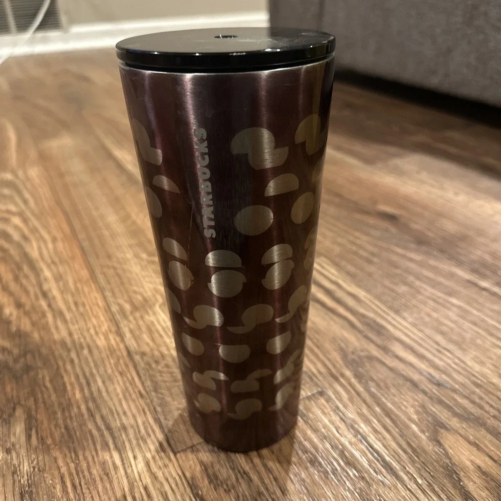 Starbucks Black Silver Off Centered Circles Stainless Steel Cup 24 oz Tumbler